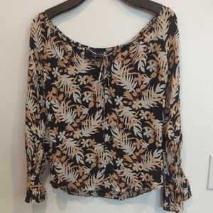 Hillard & Hanson Black and Tan Floral Blouse